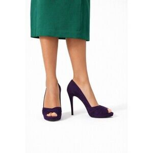 Stuart Weitzman Purple Suede Peep Toe Stiletto Heels Platform Evening Pump Sz 10